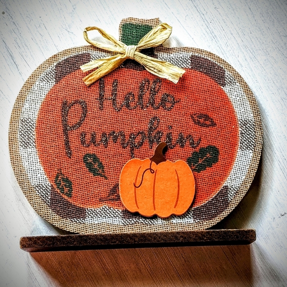 "Hello Pumpkin" 🎃 Fall Harvest Pumpkin Sign Home Decor Accent - Picture 2 of 6